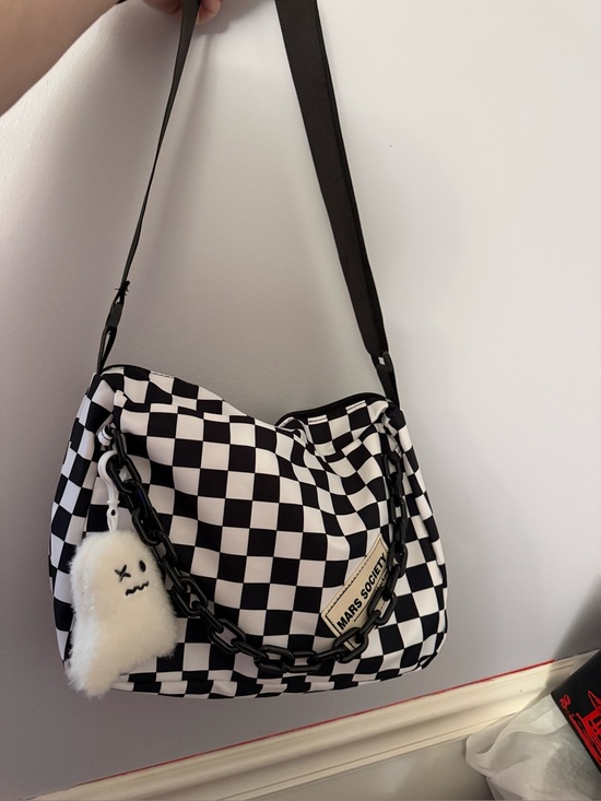 mars society Handbags - Society Black & White Checker Shoulder Bag with Chain